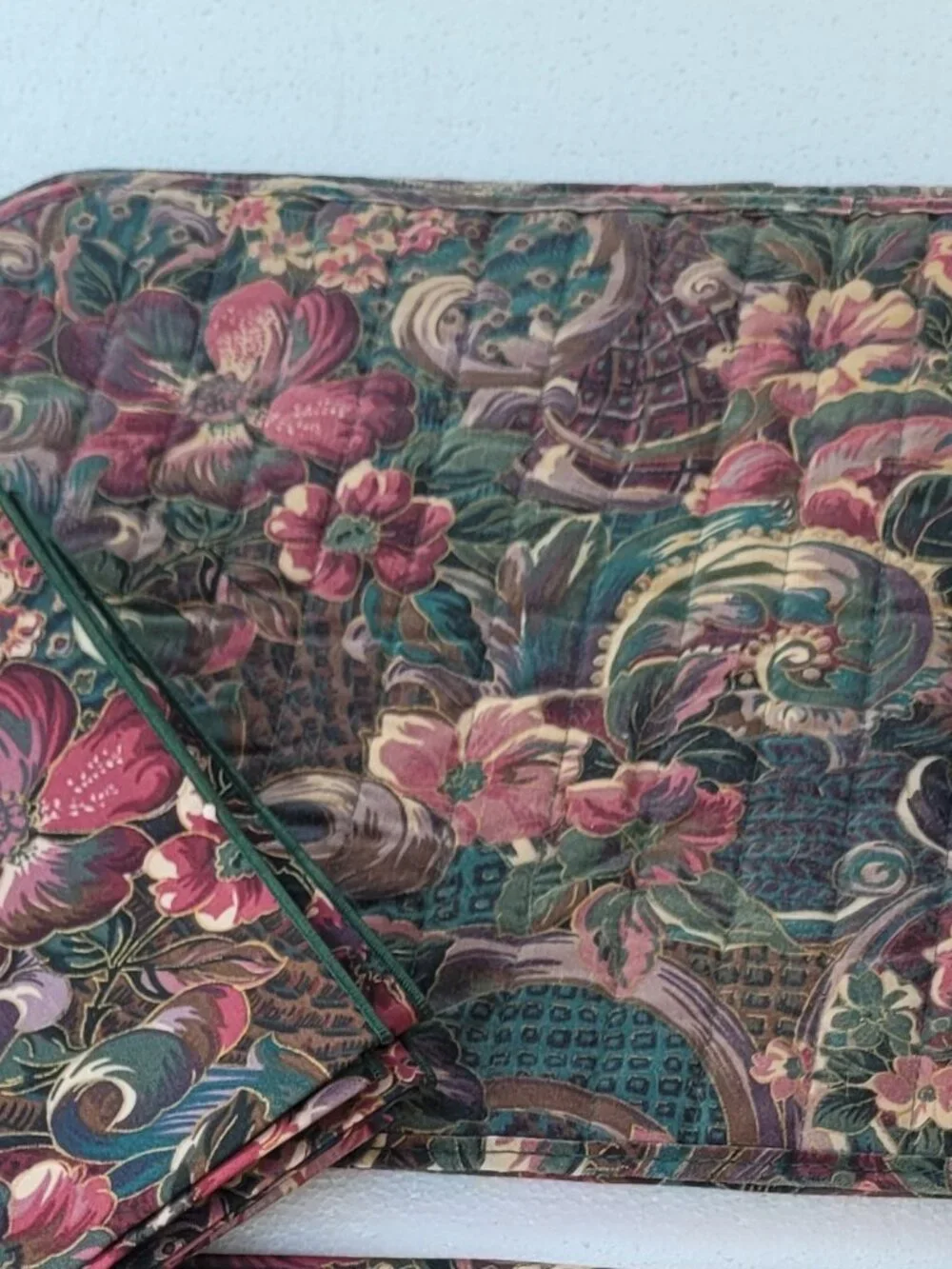 VTG Quilted Placemats & Napkins Set of 9 Floral Jewel Tone Tapestry EUC